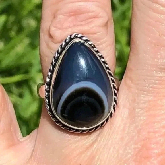 SIZE 7.5 Botswana Agate 925 Silver Ring NWT - Picture 1 of 5